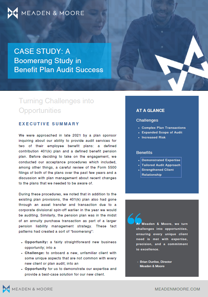 Employee Benefit Plan Auditing Resources | Meaden & Moore