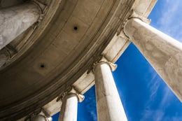 Looking up at columns at the Thomas Jefferson Memorial, Washington, DC.-1