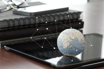 hand drawn texture globe with blank social media diagram on digital tablet computer as internet concept and bokeh exposure-1