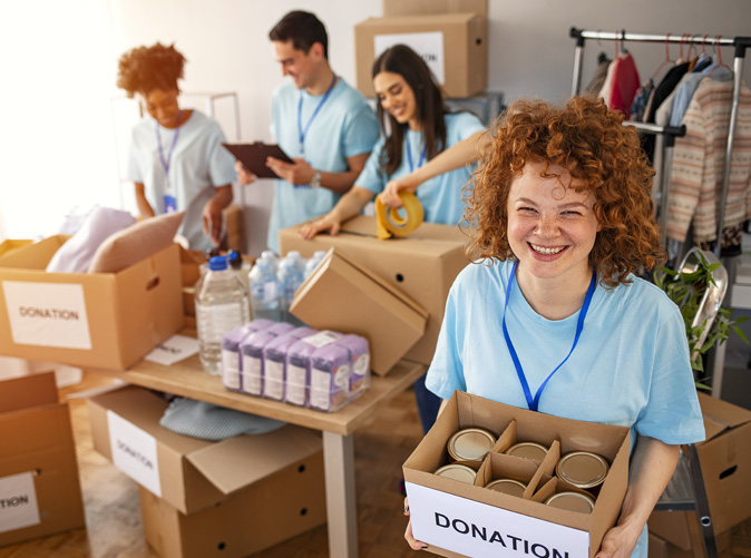 volunteers with donations